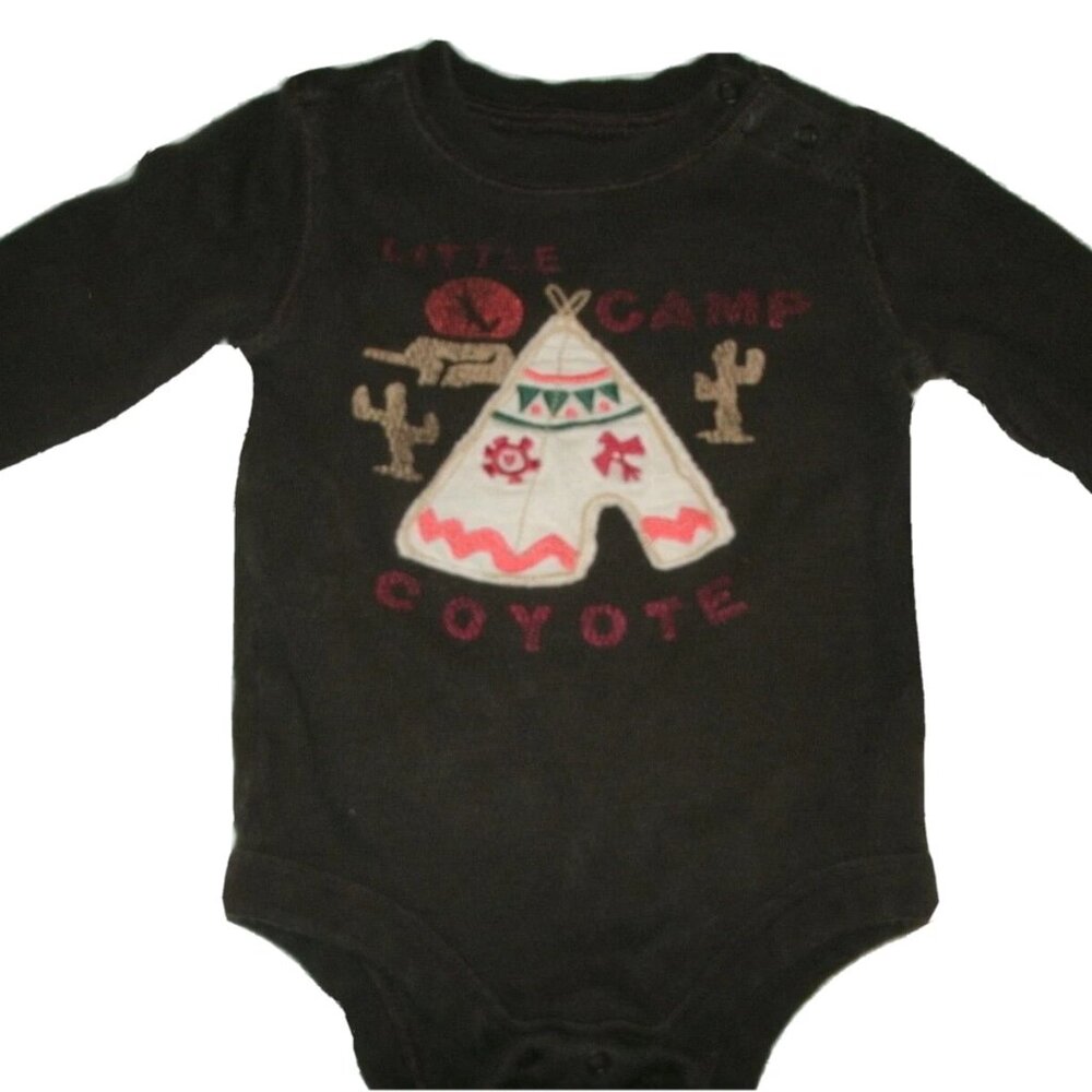 Baby Gap Boys Bodysuit Brown Camp Tent Elbow Patch One Piece 6-12 Months